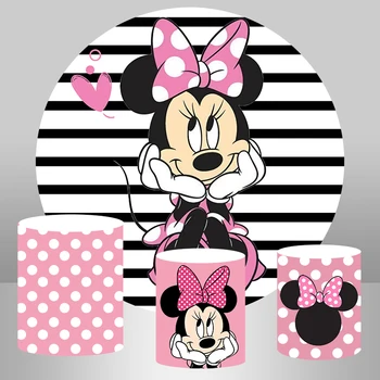 

Circle Round Backdrop Cartoon Pink Bow Minnie Mouse Background for Photography Props Photo Studio Vinyl Photocall 7x7ft