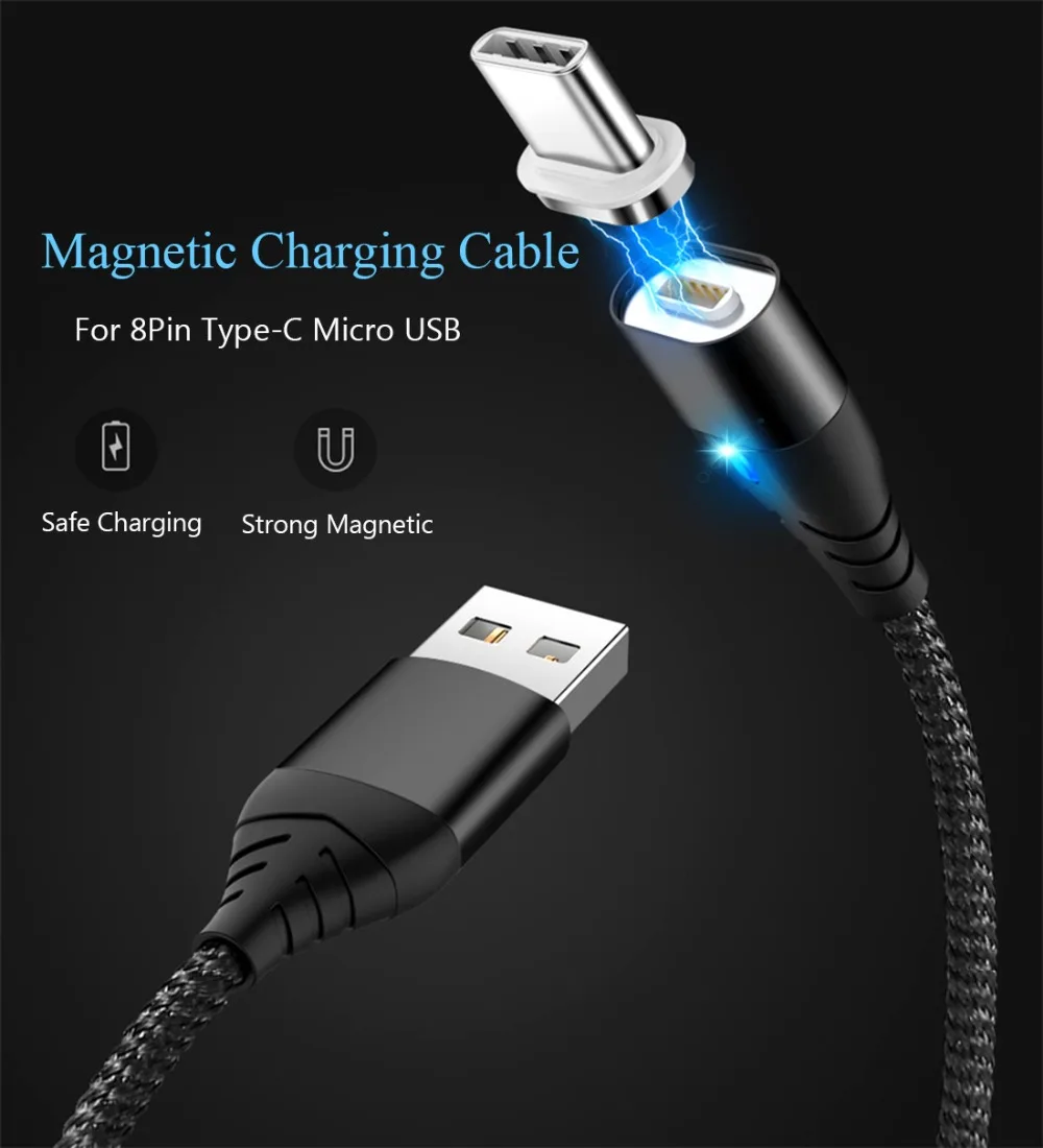 Магнитный кабель для быстрой зарядки 3,0 Micro USB зарядное устройство type C для iPhone XS MAX 7 samsung S9 Android 1M 3A Магнитный шнур для телефона