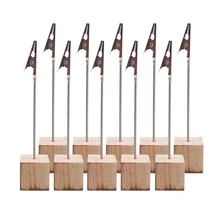 

10 Pcs Cube Base Memo Clips Holder With Alligator Clip Clasp For Displaying Number Cards, Photo Memo Clip Wood Holder Stand