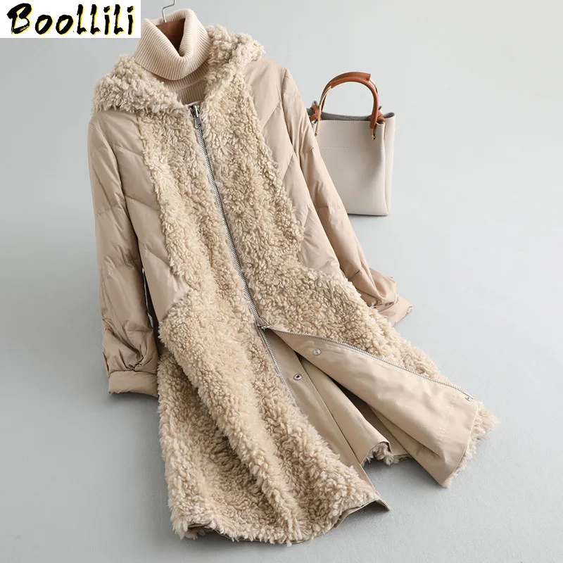 

Boollili Sheep Shearling Down Jacket Women Real Fur Coat Winter Coat Women 100% Wool Coat Female Double Side Wear Jackets