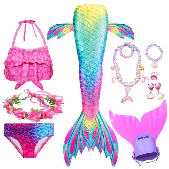 Buy Mermaid Tails Kids Swimsuit Costumes With Monofins Bikini Swimming