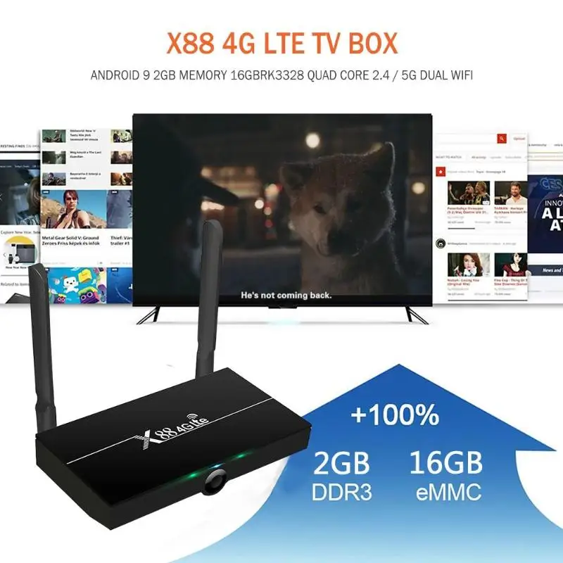 X88 4G Lte Android 9.0 TV Box RK3328 Free Internet Search Multiple Games Quad-core 2.4G 5G Dual WiFi Set Top Box 220.00X142X66mm