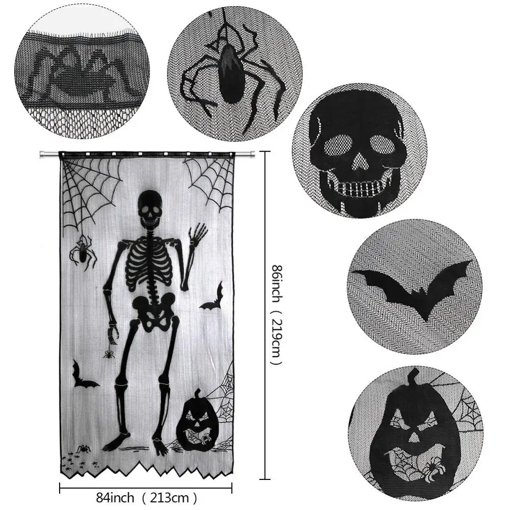 Skeleton Curtain OurWarm украшения-ужастики для хеллоуина реквизит кружева паутина на камин мантия шарф накидка скатерть занавес Косплей вечерние принадлежности - Цвет: Skeleton Curtain