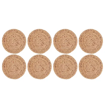 

8 Pcs 11.8 Inch Round Hand-Woven Placemats,Wooden Heat Resistant Mats for Table, Coasters, Pots,Teapots in Kitchen