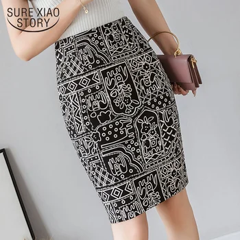 

New Sexy Fashion Printed Femal Large Size Hip Skirt Temperament Joker Elastic Skirts Women Trumpet Skirts Nature Waist 6534 50