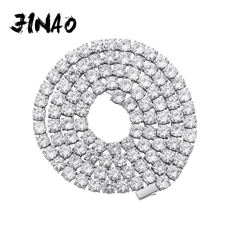 JINAO Hip Hop Iced Out 3-6mm Chain Spring buckle Micro Pave Cubic Zircon Copper Stone Tennis Necklace for Men Women Gifts | Украшения и