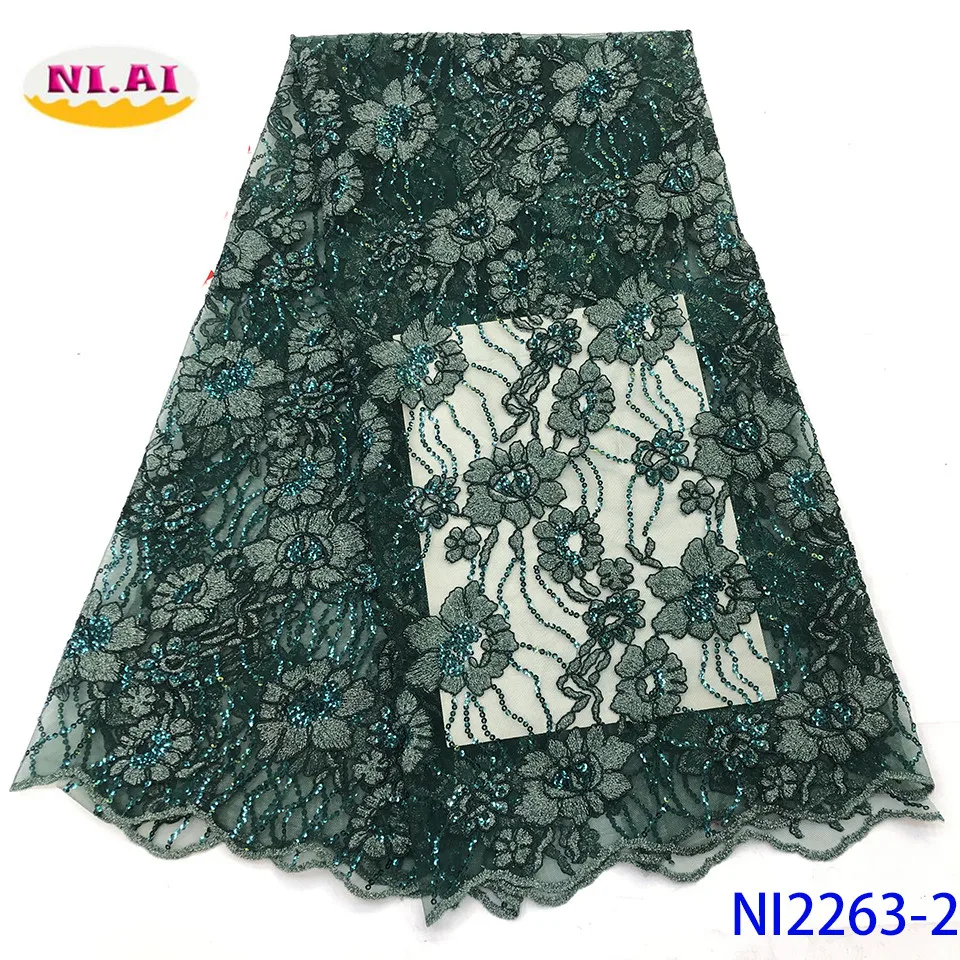

NIAI Latest African Lace Fabric 2019 High Quality Lace French Sequins Net Lace Fabric Embroidery Tulle Lace For Dress NI2263-2