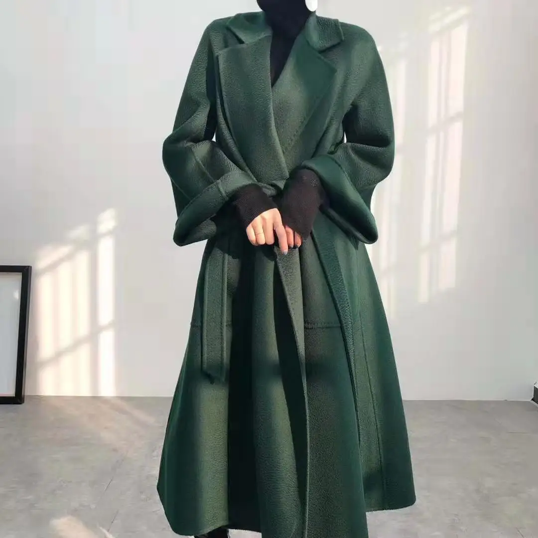 Green Элегантное шерстяное женское длинное винтажное шерстяное пальто Женская корейская мода Женское пальто манто Femme Hiver 056 - Цвет: Green