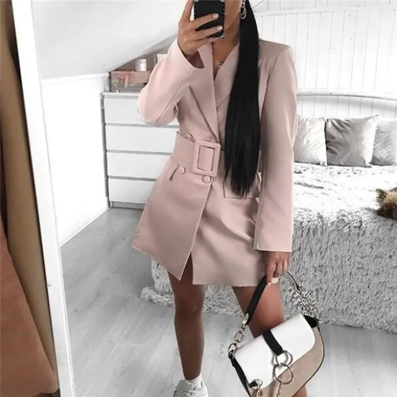 pink Новинка, женское повседневное пальто с длинным рукавом, однотонный цвет, отложной воротник, Дамская деловая куртка, костюм, пальто, тонкий Топ, Женский блейзер - Цвет: pink