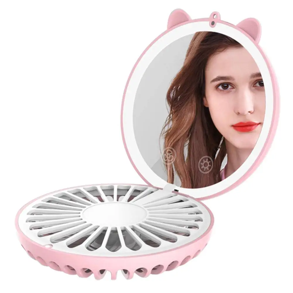 

Rechargeable Compact Hand Mirror With Led Light Girls Women Power Bank Portable Make Up Vanity Mirror With Fan For Women Gift