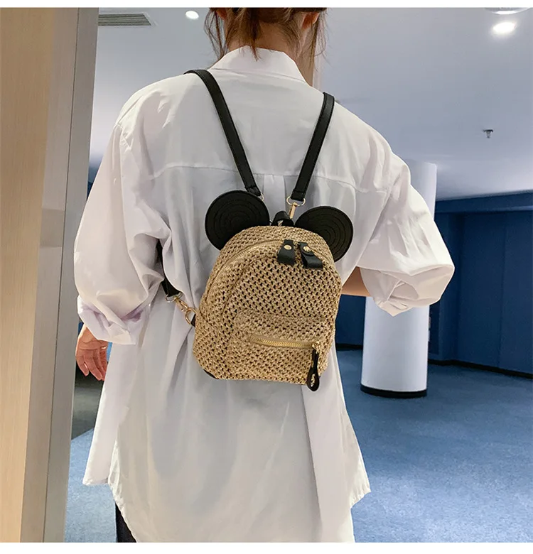 Straw Bag Summer Fashion New Style Grass Woven Hand Shoulder Bag Mini Backpack Versatile WOMEN'S Bag