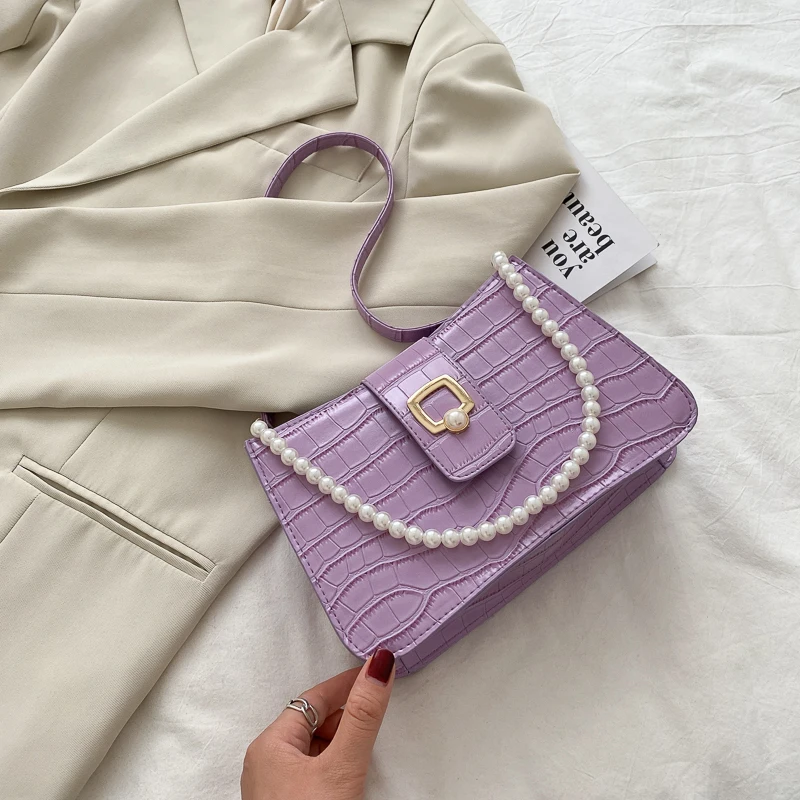 

Vintage Beaded Chain Women Underarm Bag Fashion Design Ladies Small Shoulder Crossbody Bags Female Baguette Purse Handbags