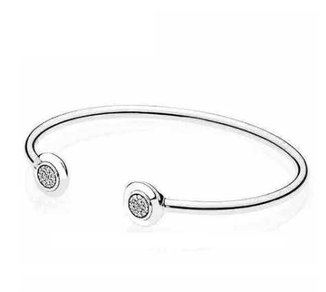 925 пробы серебряный браслет подпись с кристаллом Открытый браслет для запястья подходит для женщин шарик шарм Diy ювелирные изделия