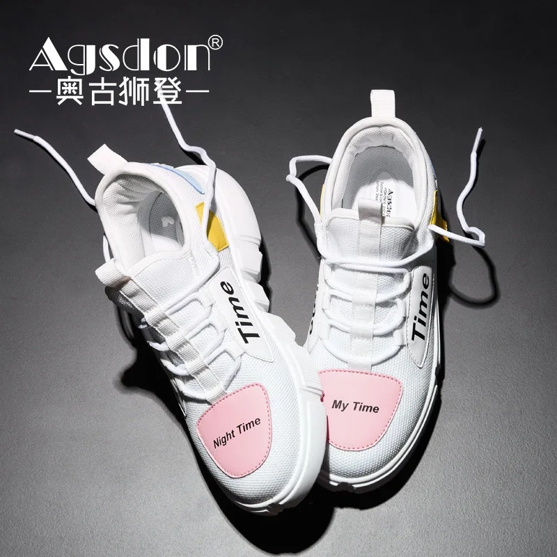 

Agsdon Athletic Shoes Female Spring 2019 New Style Korean-style INS Hong Ventilation Network Red Fire Thick Bottomed Shoes White