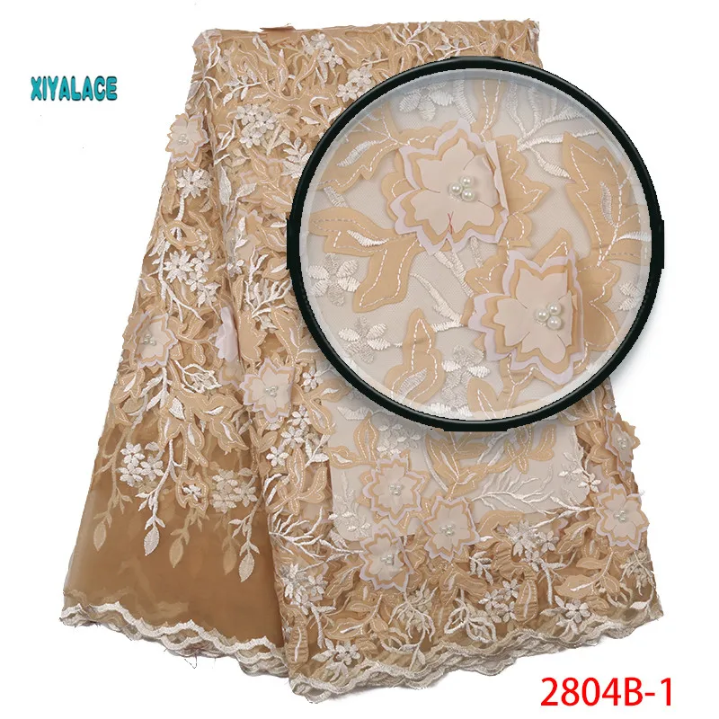 Синяя кружевная ткань высокого качества 3D Цветочная сетка вышивка аппликация Тюль нигерийские кружевные ткани для свадебных YA2804B-5