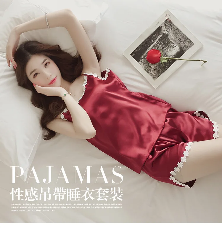 

2018 New Style Spring And Summer Autumn Loose Silk Online Celebrity Homewear Set-Real Silk Pajamas Women's Viscose Camisole