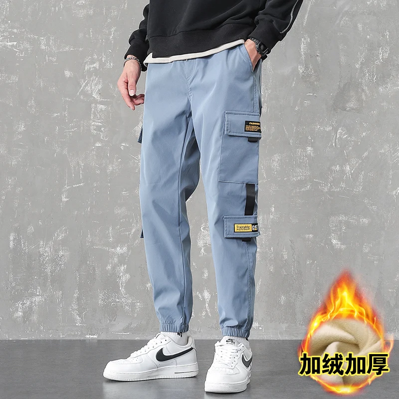 

Side Zipper Pocket Jogging Pants Men's Thickened Fleece Work Pants Leisure Harajuku Street Sports Pants Sports Pants Men's Pants
