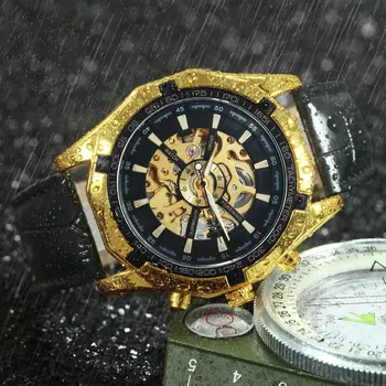 

WINNER Official Classic Skeleton Watch Men Automatic Mechanical Mens Watches Top Brand Luxury Leather Strap Fashion Dress Clock