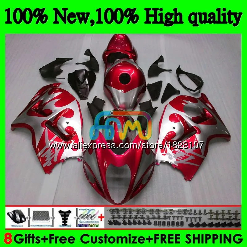 GSXR 1300 для SUZUKI Hayabusa GSXR-1300 2002 2003 2004 2005 2006 2007 49BS. 195 GSXR1300 96 02 03 04 красный серебристый 05 06 07 обтекатель
