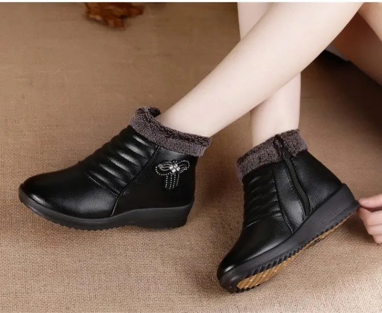 new Winter Women Casual flats warm snow boots shoes women PU leather Round Toe Slip on ankle Martin boots mujer zapatos G804