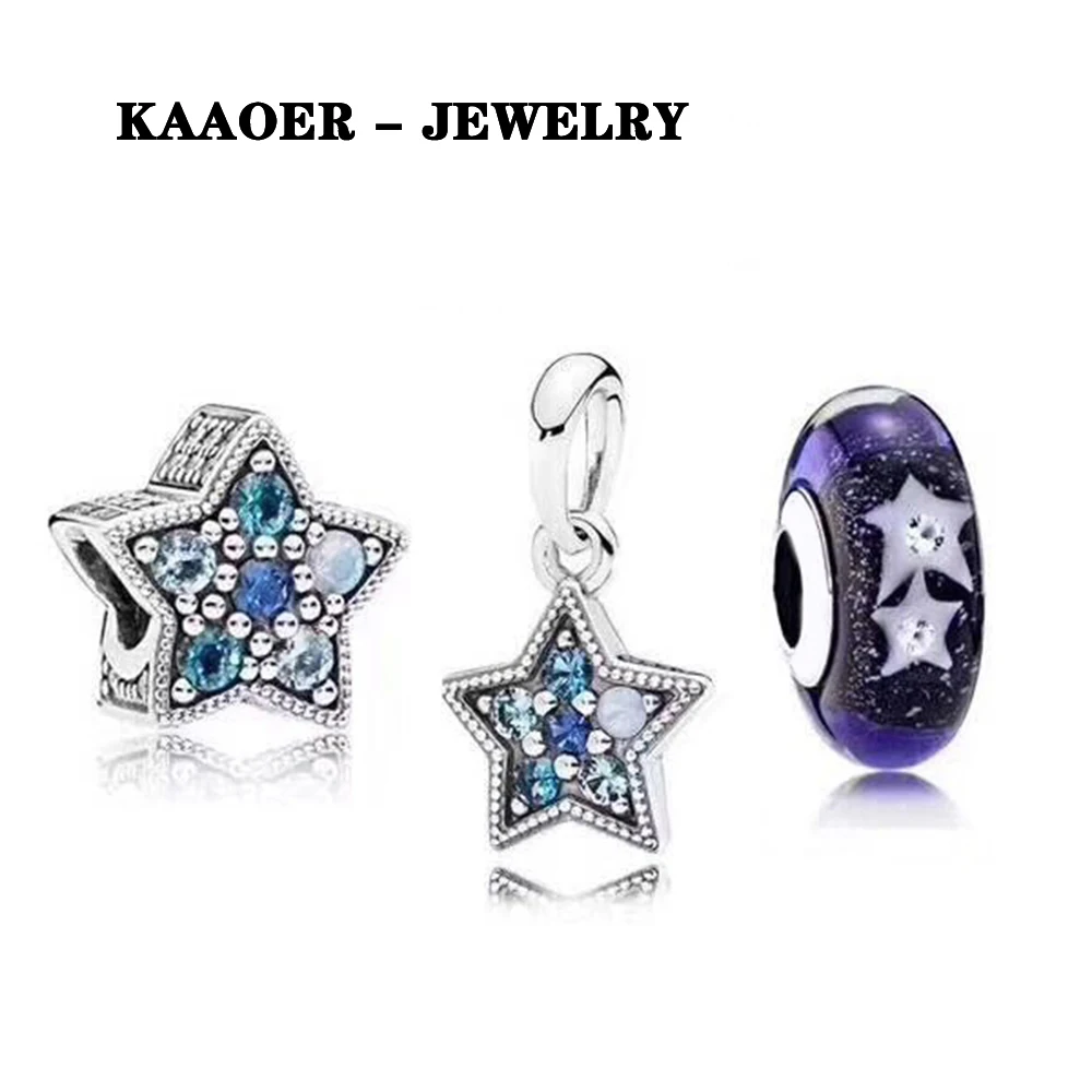 KAAOER 925 пробы серебро Емкость со звездочками подвески, стеклянные бусины браслеты с подвесками подарок-сюрприз набор оригинальных Для женщин, Ювелирная коллекция браслетов