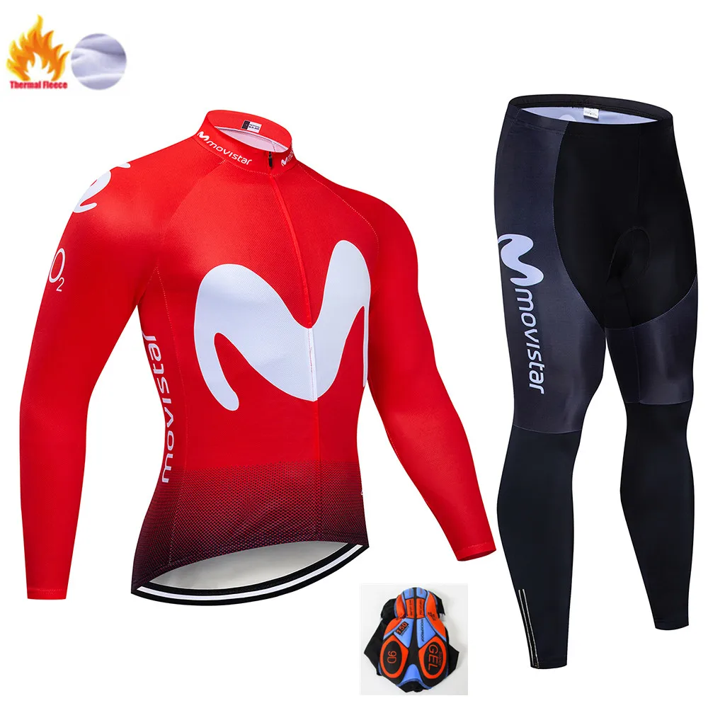 Флуоресцентный Movistar зимний термальный флисовый велосипедный комплект велосипедная Одежда MTB велосипедная одежда Велоспорт Джерси Набор Майо Ropa Ciclismo - Цвет: Winter Cycling Suit