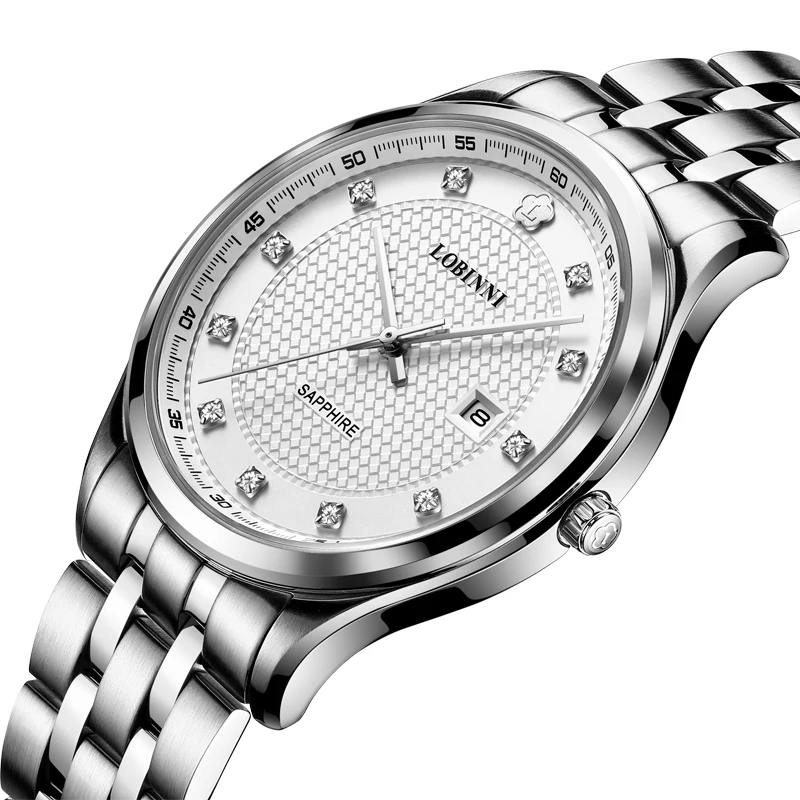 Silver-White Швейцария LOBINNI мужской роскошный бренд часов Япония Citizen кварцевые мужские наручные часы календарь Сапфировая сталь мировое время - Цвет: Silver-White
