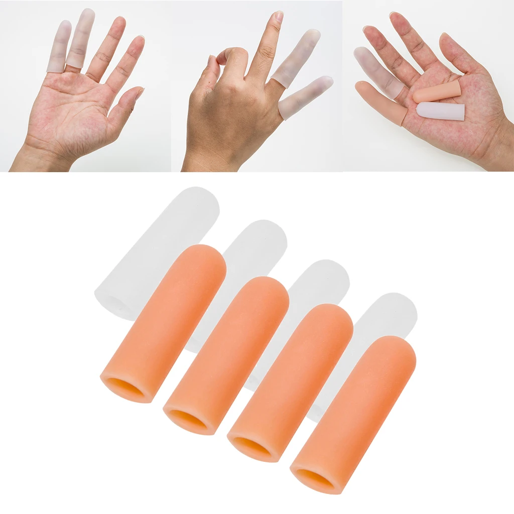 4 Pairs Silicone Finger Arthritis Protective Splint Cap Cover Sleeves Tubes