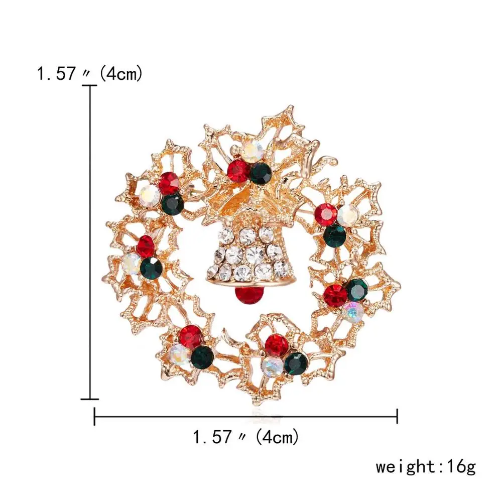 Rinhoo модные рождественские булавки, подарки, рождественские колокольчики, венок, снежинка, звезда, хрустальные броши для женщин, цветная Новогодняя брошь - Окраска металла: 2