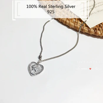 

100% Real Sterling Silver European Queen Head Portrait S925 Silver Coin Heart Pendant Women Vintage Fashion Luxury Sexy Necklace