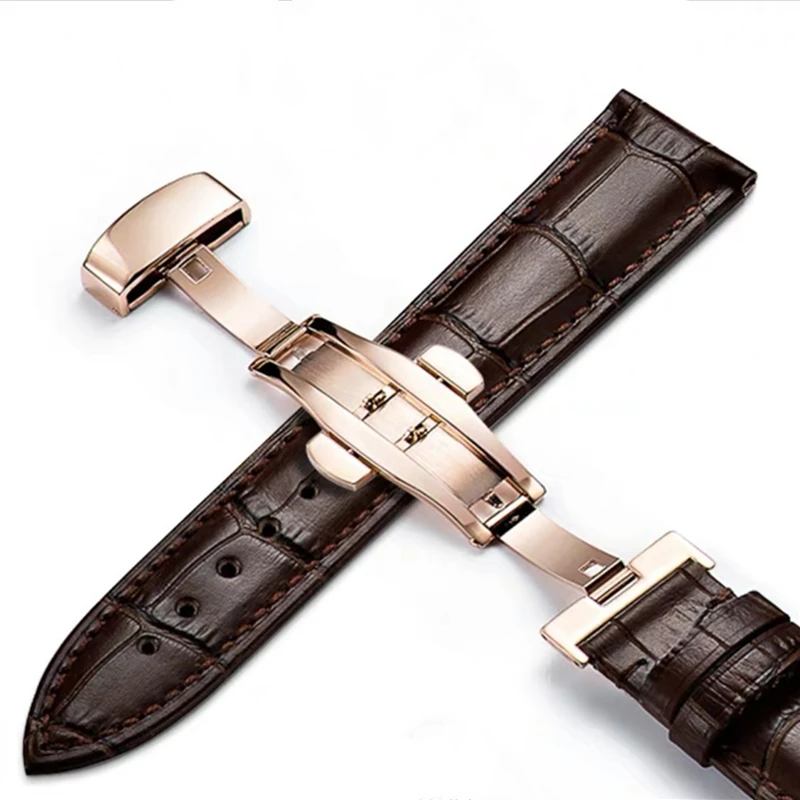 Premium Leather Watch Strap with Butterfly Clasp - Fashion Black