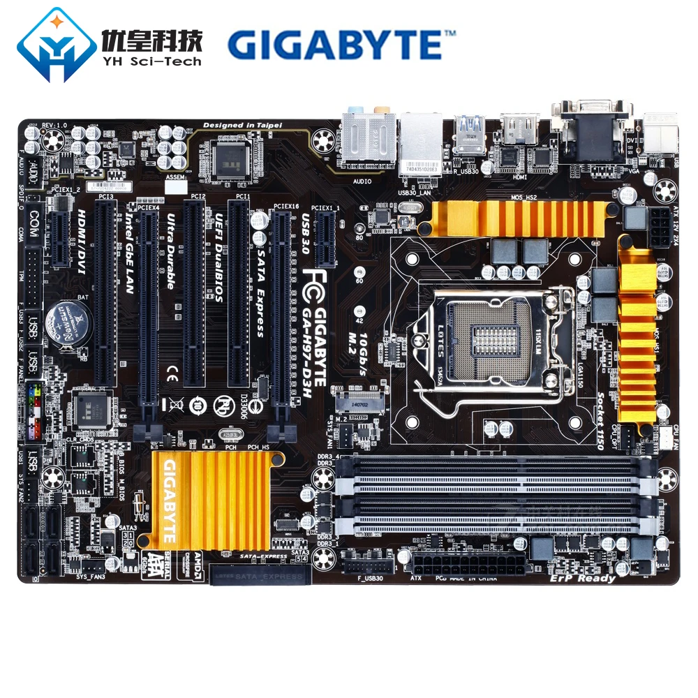 

Gigabyte GA-H97-D3H Intel H97 Original Used Desktop Motherboard LGA 1150 Core i7/i5/i3/Pentium/Celeron DDR3 32G ATX