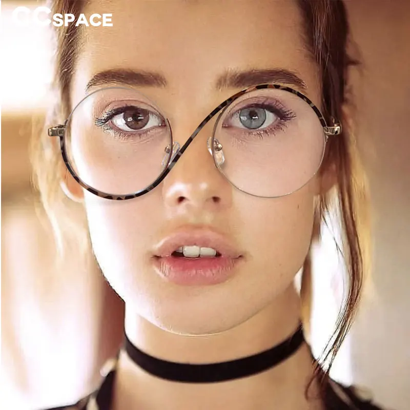 Eyeglasses Frames 54042 Round Half Frame Women Anti Blue Light Metal Optical Glasses Frames Fashion Computer Eyeglasses