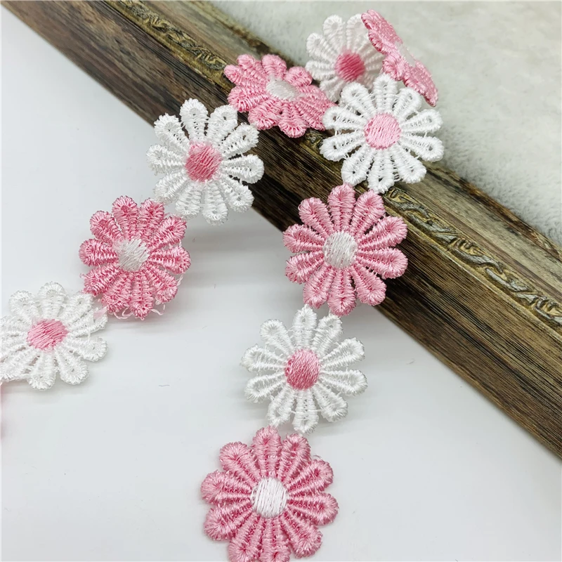 Colorful Daisy Flower Lace Trim For Knitting Wedding Embroidered Ribbon DIY Handmade Patchwork Sewing Supplies Crafts 1yard 25mm lace ribbon lace sewing supplies lace sewing accessories lace accessories lace garment accessories lace decoration clothing craft accessories