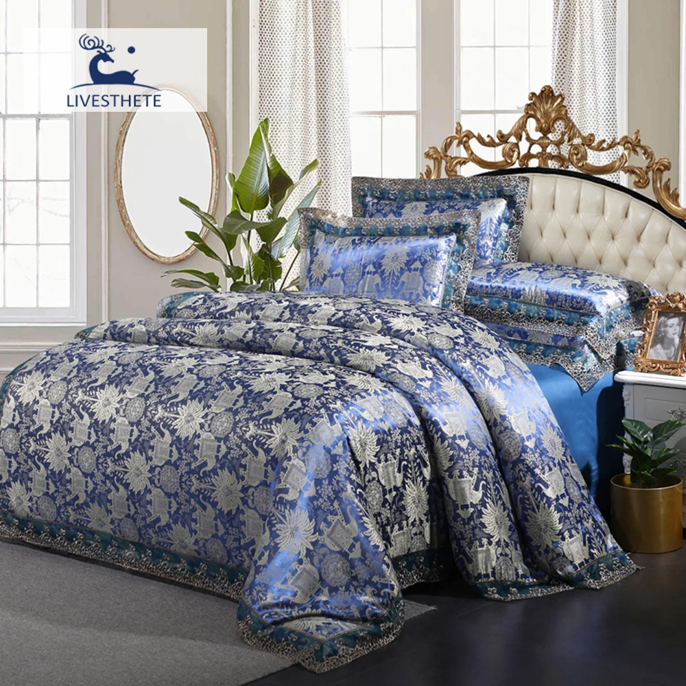 Liv-Esthete Bedding Set Jacquard Luxury Bed Linens Double Adult Queen King Lace Decor Home Fitted Sheet Elastic Band Bedspread | Дом и сад