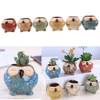 

1piece Garden Flower Pot Ceramic Cartoon Owl Plant Bonsai Flowerpot Mini Succulent Planter Balcony Yard Decoration Birthday Gift