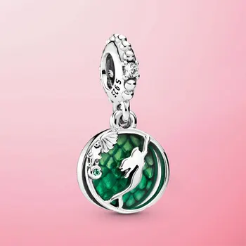 

New HOT 925 Sterling Silver Mermaid Dangle Charm Green Beads Fit Original Pamura Bracelet Pendant Necklace Jewelry Gift