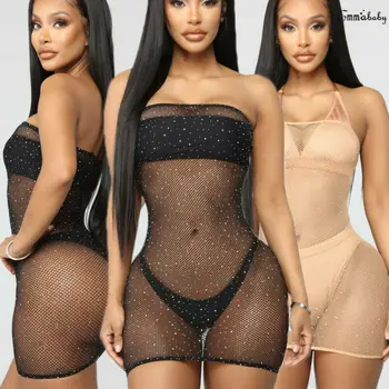 

HOT Women Sexy Harajuku Bronzing Bandeau Fishnet Mesh Sheer Bikini Cover Up Bathing Summer Beach Dress Suit See Through Swimsuit