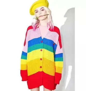 

Womens Lazy Inspired Rainbow Colorful Sweater "BORING" Cardigan Soft Jumper Tops