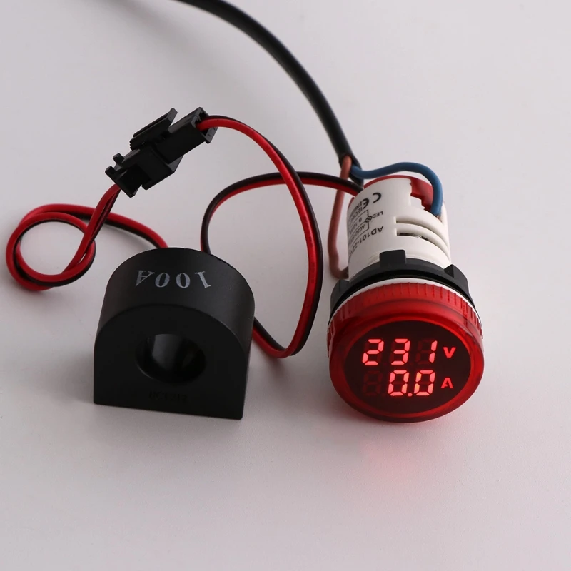 Digital Voltmeter Ammeter 22mm Round AC 50-500V 0-100A Voltage Volt Amp Monitor