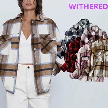 

Dave&Di england high street pockets oversize plaid blouse women blusas mujer de moda 2020 shirt womens tops and blouse jackets