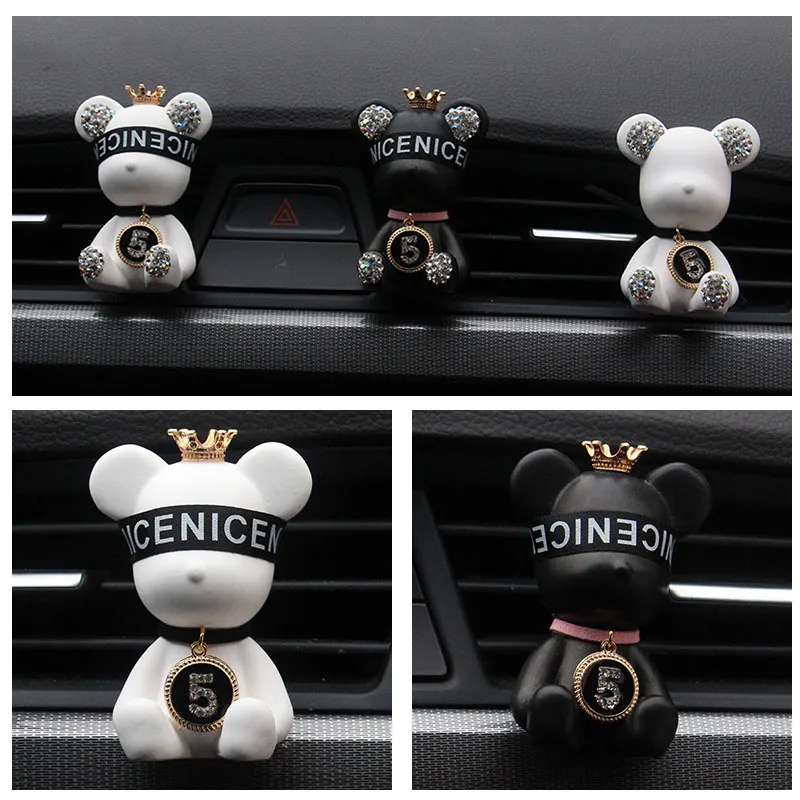 Clip de salida de Perfume para Interior de coche, decoración de aromaterapia, oso incrustado de diamante innovador