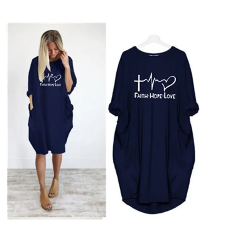 Casual Loose Dresses Women Long Sleeve Autumn Spring Loose Dress Female Plus Size Pockets Print Party Dress Vestidos De Fiesta