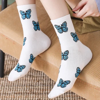 

New Butterfly Socks Women Streetwear Harajuku Crew Fashion Designer Animal Cartoon Japanese Korean Style Long Socks Popsocket