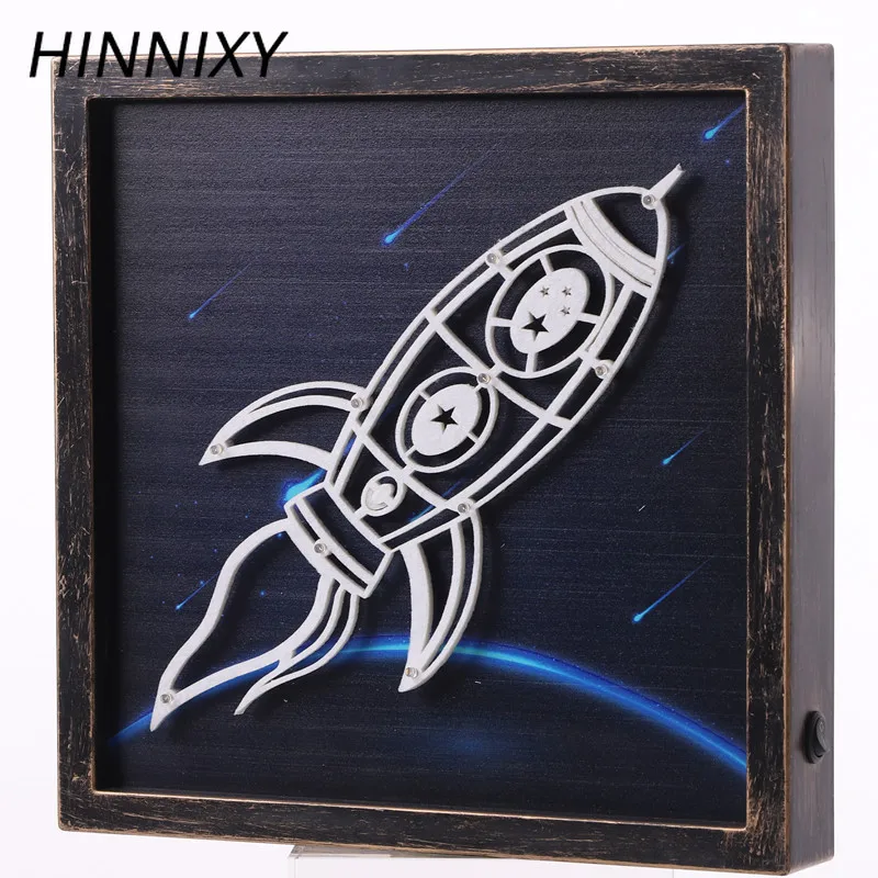 Hinnixy Nordic Bedside Lamp Retro Photo Frame Animal Plant Spacecraft Living Room Wall Decoration Christmas Gift Night Lights