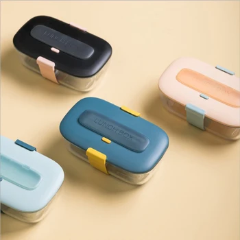 

Portable Glass Lunch Box Bento Box Microwave Oven Heatable Lunch Box Separate Dinner Plate Storage Box Sealed Cutlery
