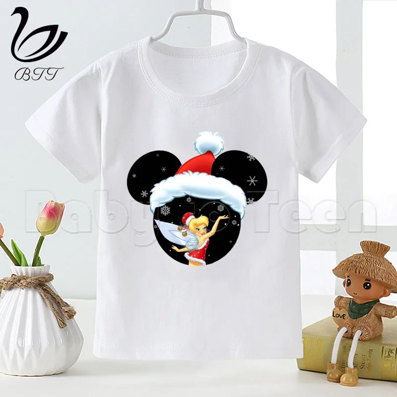 Kids Cartoon Merry Christmas Mouse Mickey Head Print Funny T-shirt Kids Summer Tops Children Cute Princess Tshirt Baby Clothes