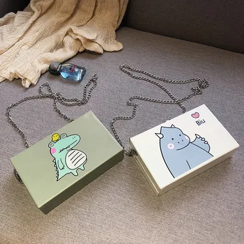 

Bags for Women 2019 Dinosaur Pattern Shoulder Bag Lock Buckle Messenger Small Square Bag Designer Handbags Chain shoulder strap