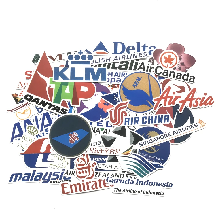 New Style 52Pcs Airline Logo High Quality Stickers Aviation Travel Trip For bicycle Decal Fashion DIY Waterproof Car Sticker | Автомобили