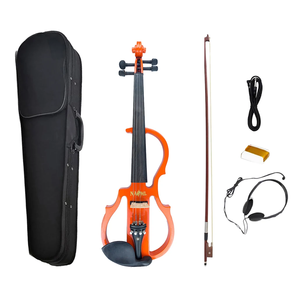 Orange Violin 4/4 Electric Violin Wood Silent Violin+Bow+Cable+Case